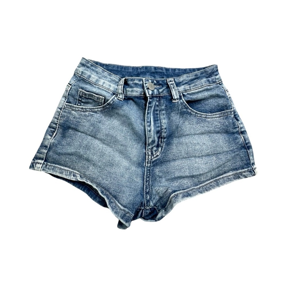 Romwe Denim Shorts Womens S Blue High Waisted Embroidered‎ Back Pocket Boho 4367